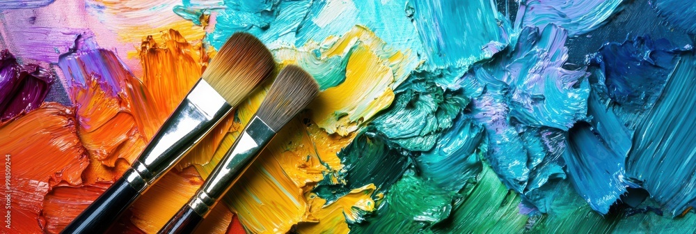 Aufkleber bright splashes of paint cover the palette, while paintbrushes lie ready on a canvas showcasing dyna