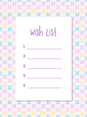 Wish list, template. Printable. Clover background texture design.
