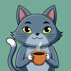 tom cat with cup of coffee