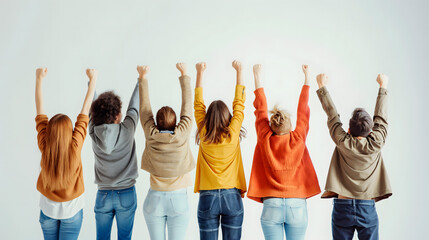 Fototapeta premium Group of Young People Showing Unity and Success with Raised Arms