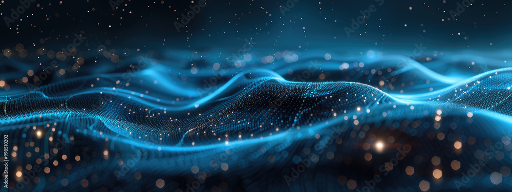 Wall mural vibrant neon light curves and waves forming a modern abstract scene of digital data movement and tec