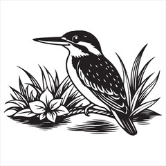 Monochrome Kingfisher Bird Illustration