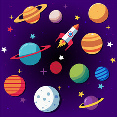 Cosmic Set of Planets and Rocket on Gradient