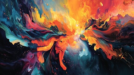 Fototapeta premium An abstract piece featuring vibrant fluid acrylics, creating dynamic swirls of color that blend and flow together, evoking a sense of movement.