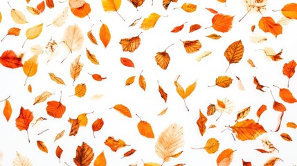 Autumn leaves falling pattern on white background