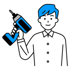 インパクトドライバーを持つカジュアルな男性