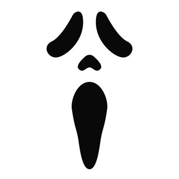 Scream mask vector illustration. Scary face icon. Ghost face symbol. Horror movie killer mask sign. Scream Halloween costume pictogram. Death character concept.