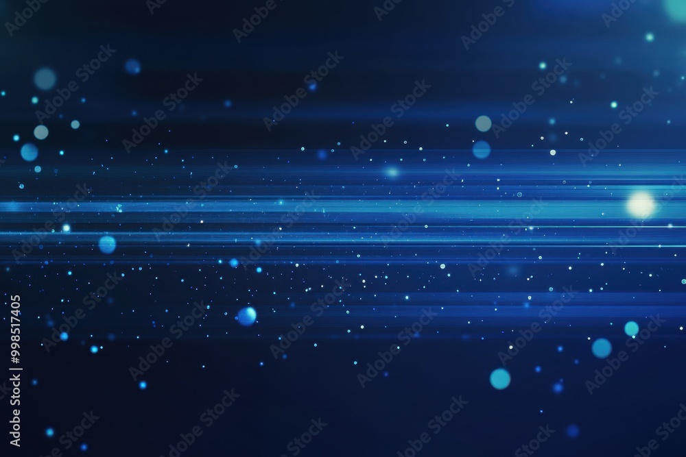Poster abstract blue blurred background with horizontal lines and dots for a technology or digital video ba