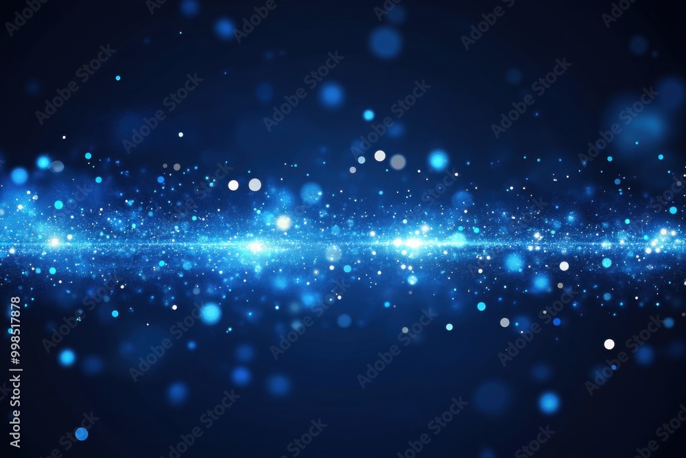 Poster abstract blue background with glowing dots and horizontal lines for technology, digital data transfe