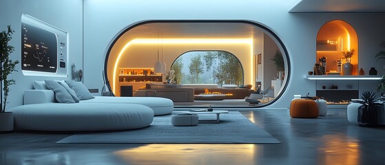 Futuristic smart home control panel of home appliances, sleek and modern digital interfaces perfect to  create product designs or as part of smart home technology advertisements to attract consumers.