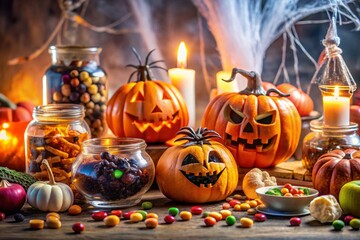 Festive Halloween Table Decor with Pumpkins and Candles