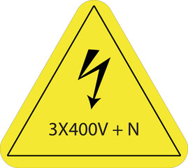 3*400v + nvolt label symbol, vector illustration, isolated on yellow background label
