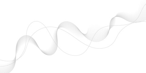 Fototapeta premium Gray wave curve lines abstract background with flowing particles. Digital energy waves technology concept. Modern backdrop design for business, presentation, banner.