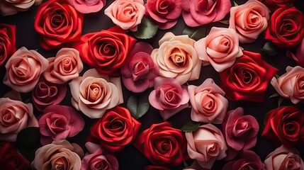 Valentine's day background with red and pink rose flowers