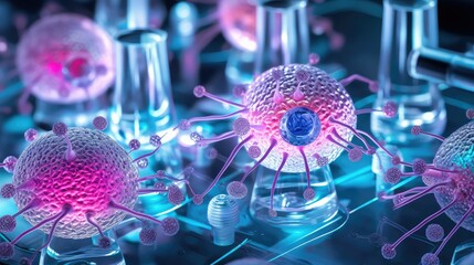 viruses and bacteria under a microscope in a medical and research laboratory