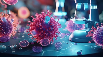 viruses and bacteria under a microscope in a medical and research laboratory