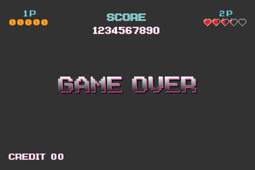 GAME OVER. pixel art .8 bit game. retro game. for game assets in vector illustrations.