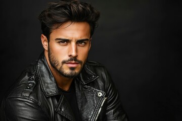 Obraz premium Close-up Portrait of a Young Man in a Leather Jacket