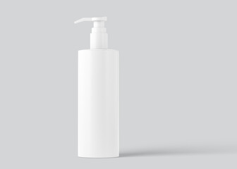 Cosmetic bottle without label, plastic bottle with dispenser mockup for liquid soap, shampoo, shower gel, lotion, body milk isolated on white background.