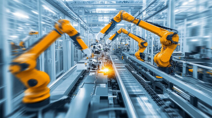 Robotic arms automating tasks in a high-tech manufacturing facility