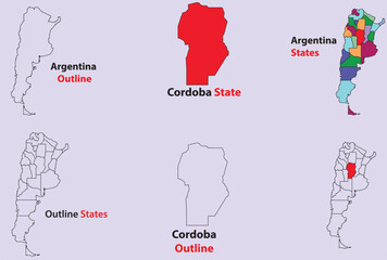 Cordoba map vector of Argentina, Cordoba line map, Cordoba with city map, Cordoba outline map