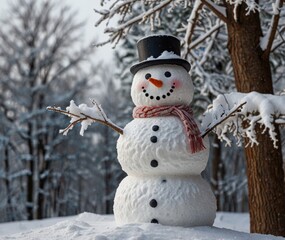Fototapeta premium Snowman in the winter forest