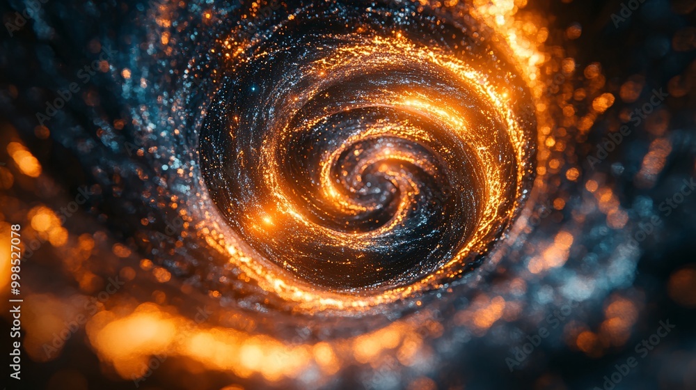 Poster mesmerizing cosmic vortex with glowing particles and swirling energy in deep space