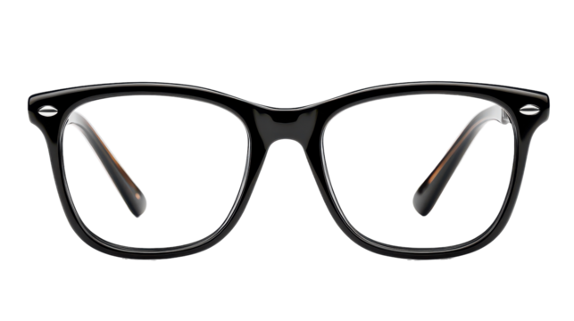 Classic black eyeglasses resting on a clean surface, showcasing timeless style and elegance