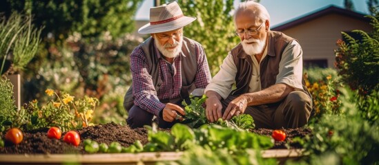 Fototapeta premium Two Elderly Men Working in Their Garden