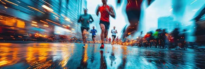 Runners Competing in City Marathon