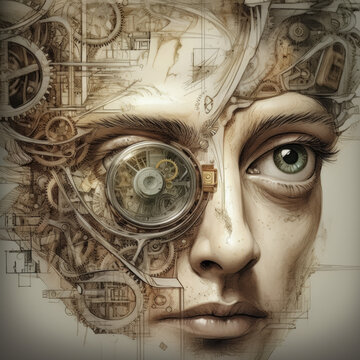 Mensch, Maschine, Technik - Universalgenie der Renaissance -  fiktive Darstellung, Steam-Punk