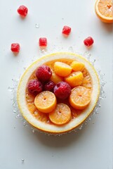 Fresh summer fruit panorama a flat lay on a white background vibrant food pattern shot from the top...