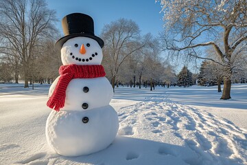 Obraz premium Snowman Outdoors in a Snowy Winter Park