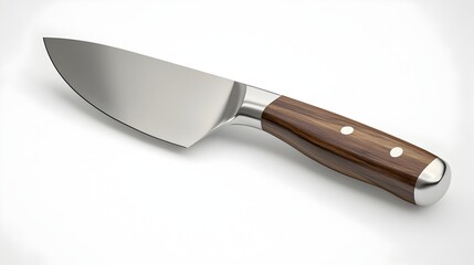 Stainless Steel Chef s Knife with Wooden Handle on Pristine White Background