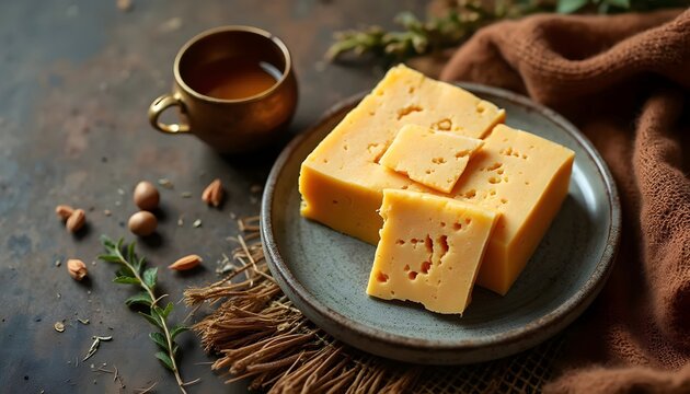 Chura Kampo Dried Tibetan Cheese Served with Traditional Butter Tea (Tibetan Cuisine)