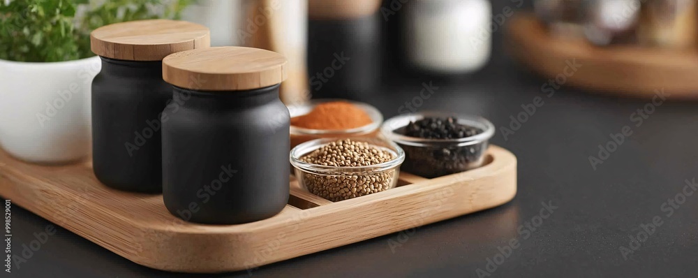 Poster modern space-saving modular kitchen with organized spice rack - practical storage solutions for a st