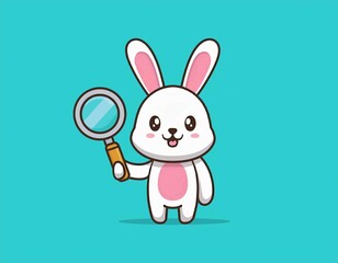 cute bunny character mascot is looking with a glass logo vector