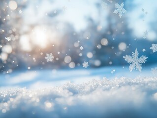 Fototapeta premium Snowflakes on Glass with Blurry Winter Background