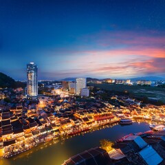 Fototapeta premium Asian town by night, AI generated