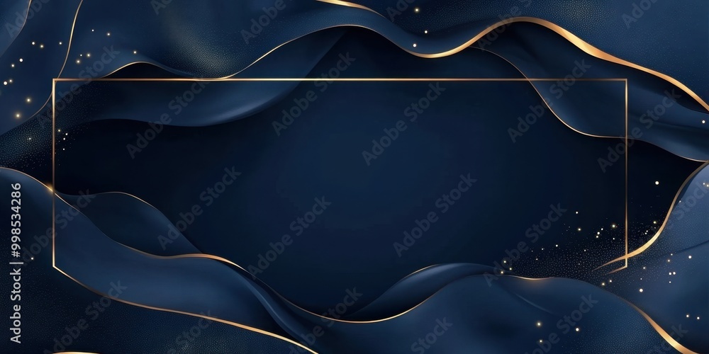 Poster blue luxury background with a golden frame presentation design template generative ai