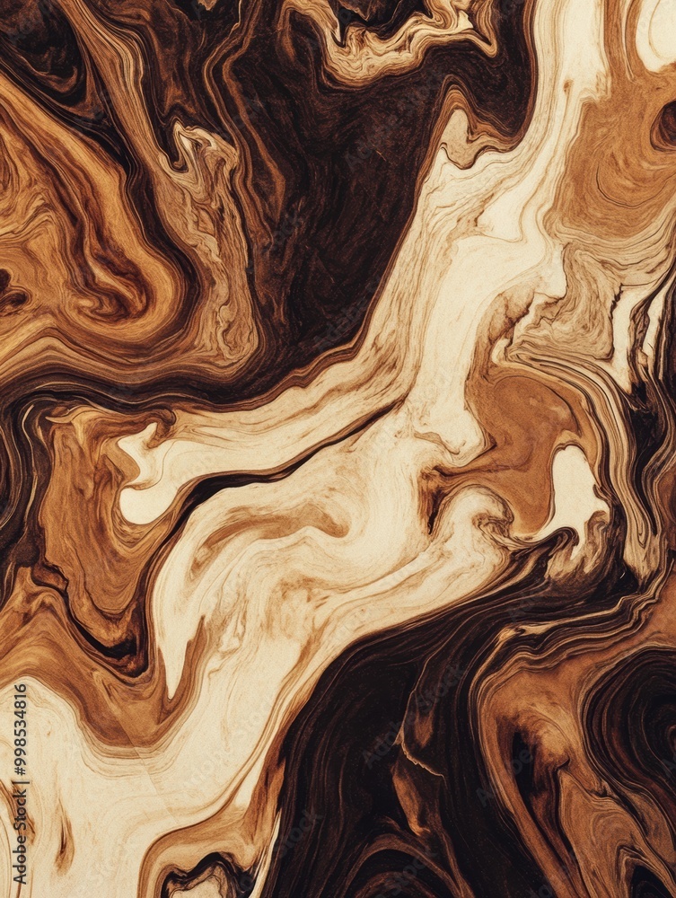 Leinwandbilder a captivating blend of coffee and cream swirls together, forming an intricate and warm marbled patte