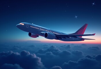 Fototapeta premium Geometric Airplane Soaring Through the Night Sky: A Futuristic Vision of Air Travel