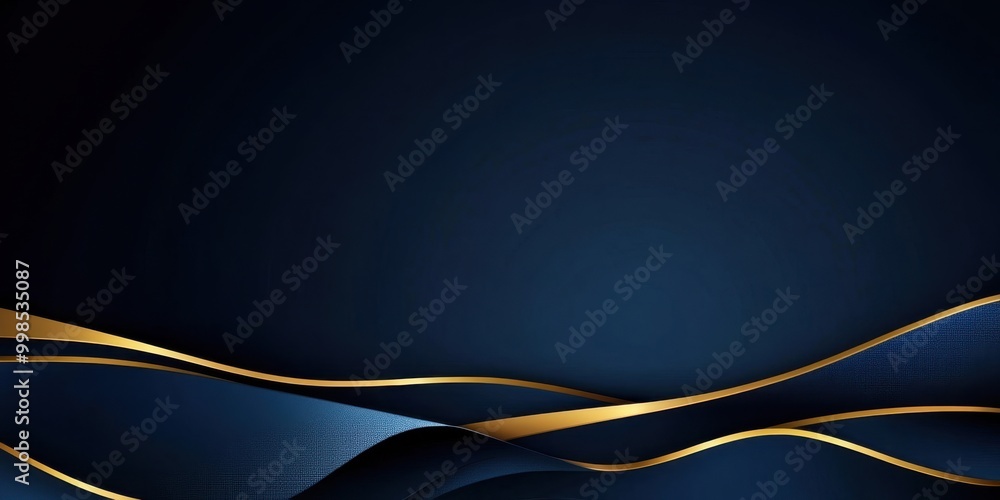 Poster blue background with a golden frame presentation design template, in a modern and elegant style, wit