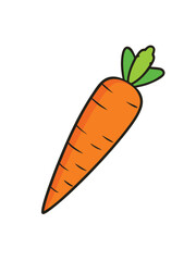 Simple carrot vector illustration with bright colors, bold outlines, and playful design elements.