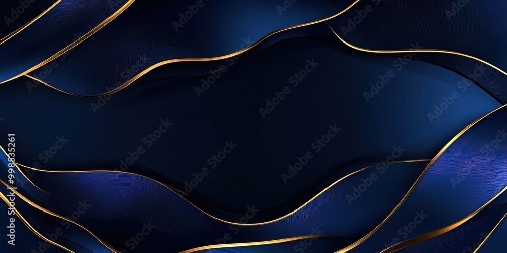 Poster blue background with a golden frame presentation design template, in a modern and elegant style, wit