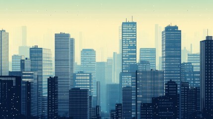 Obraz premium This image shows office buildings and tall skyscrapers made from tiny dots. It's perfect for a design background or any project that needs a modern city vibe.