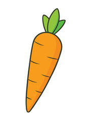 Simple carrot vector illustration with bright colors, bold outlines, and playful design elements.