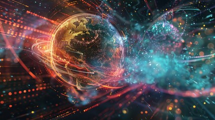 Obraz premium Creative digital art a computer s perspective of data streams, circuits, and the globe