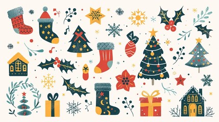 Festive Fusion: A Hand-Drawn Collection of Charming Christmas Elements for a Magical Holiday Celebration