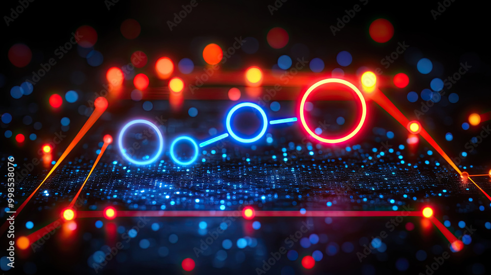 Poster this artwork depicts an abstract visualization of data with glowing red and blue elements on a dark 
